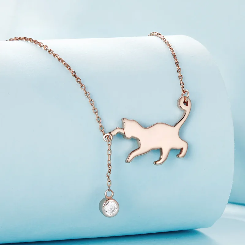 (bild till) Pandora-stil Roséguld Uppnosig Kattunge Halsband - SCN232-C - View 3