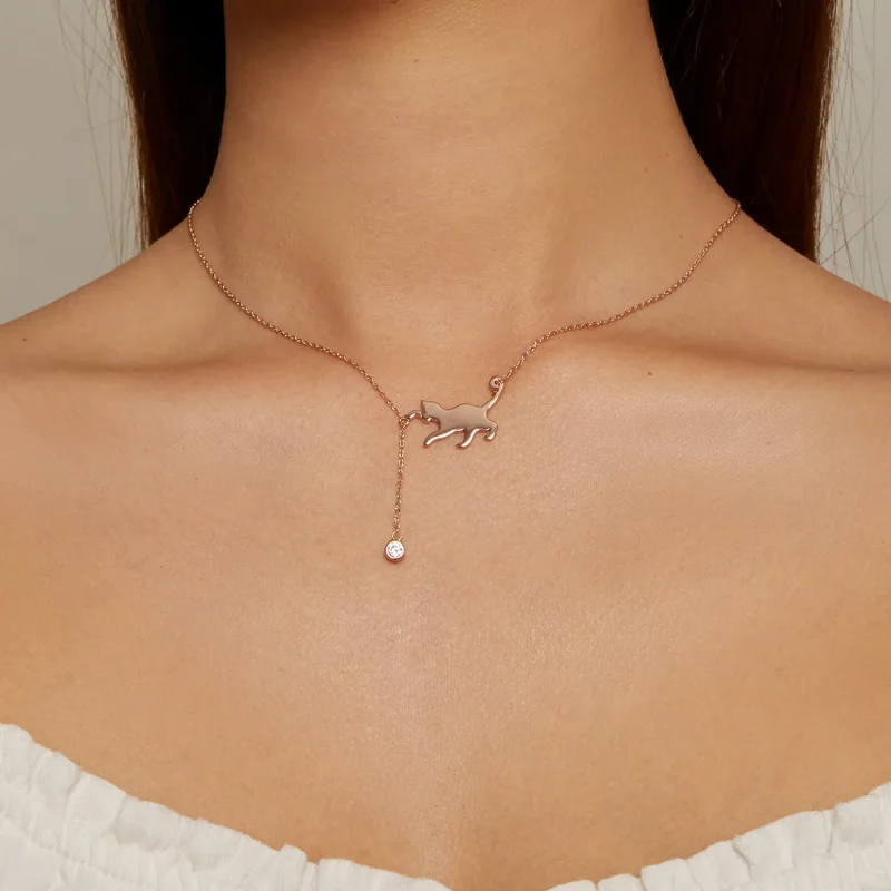 (bild till) Pandora-stil Roséguld Uppnosig Kattunge Halsband - SCN232-C - View 4