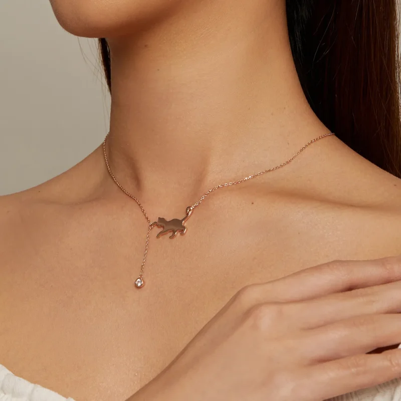 (bild till) Pandora-stil Roséguld Uppnosig Kattunge Halsband - SCN232-C - View 5