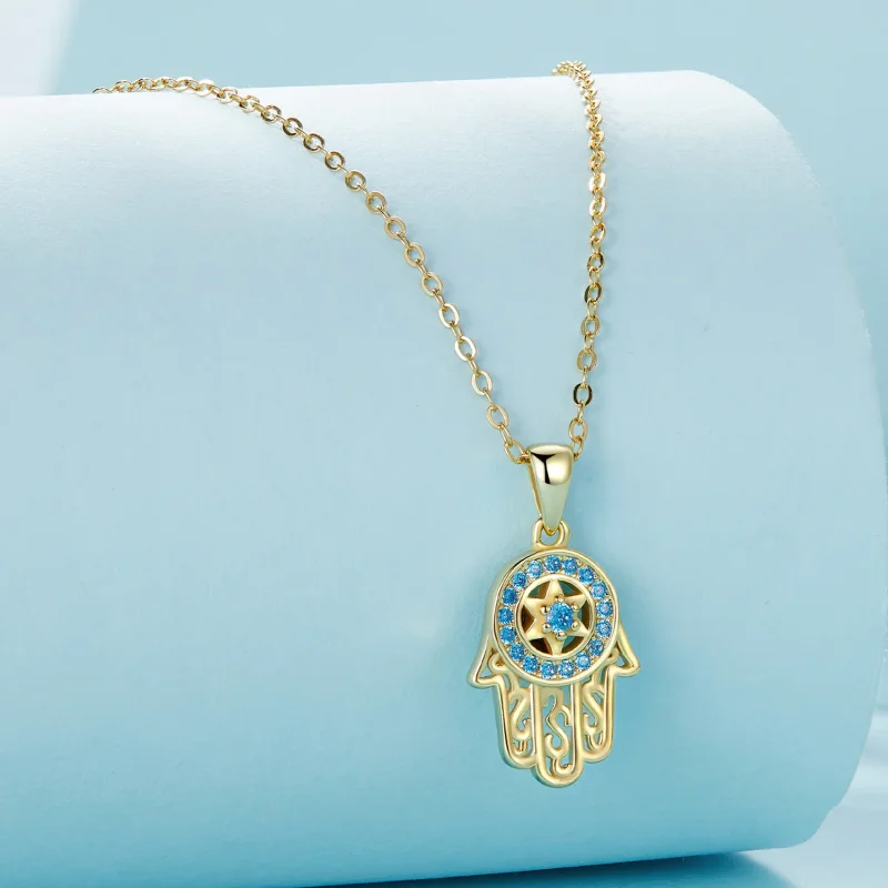 (bild till) Pandora-stil Guldfatimas Skyddsande Halsband - SCN264-B - View 3