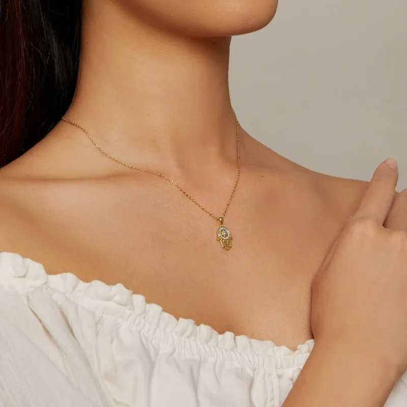 (bild till) Pandora-stil Guldfatimas Skyddsande Halsband - SCN264-B - View 4