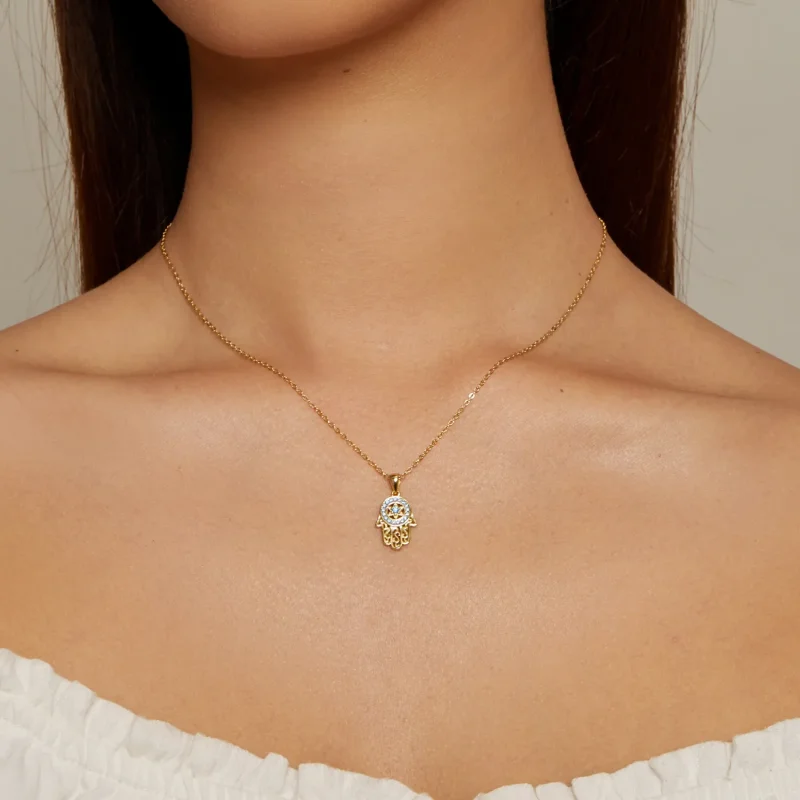 (bild till) Pandora-stil Guldfatimas Skyddsande Halsband - SCN264-B - View 5