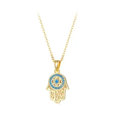 (bild till) Pandora-stil Guldfatimas Skyddsande Halsband - SCN264-B