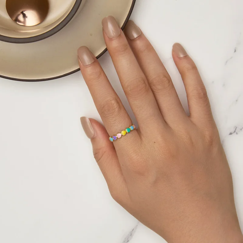 (bild till) Pandora-stil Regnbågshjärta Ring - SCR444-B - View 5