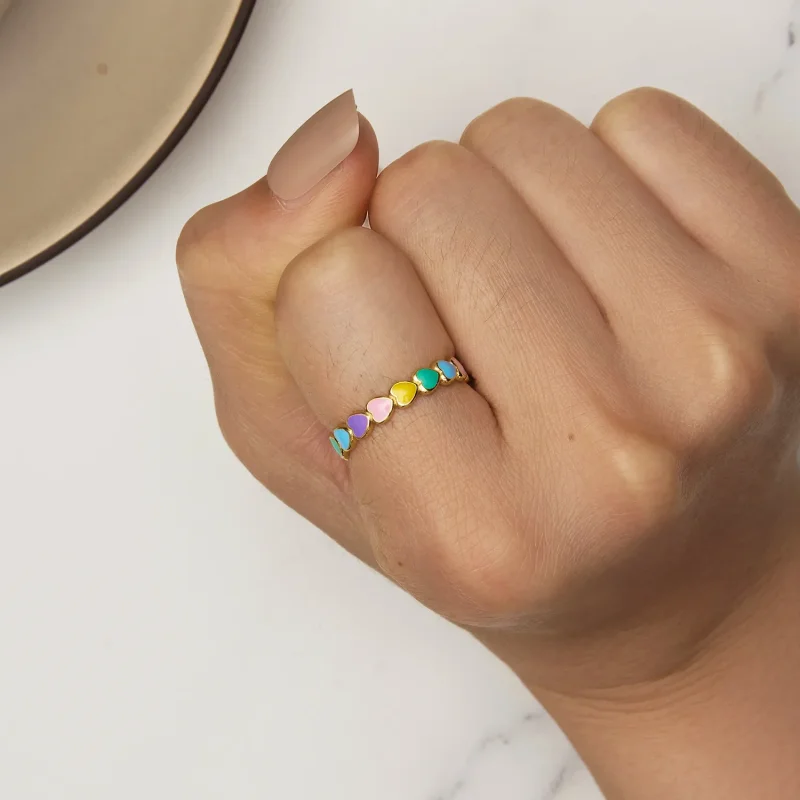 (bild till) Pandora-stil Regnbågshjärta Ring - SCR444-B - View 6