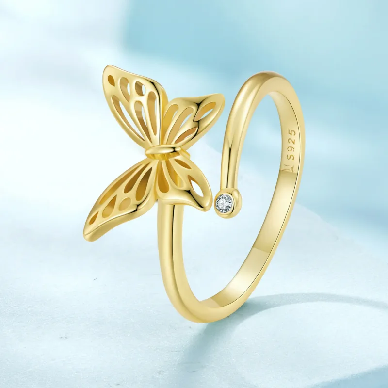(bild till) Pandora-stil Guldfjärilsdröm Öppen Ring - SCR448-B - View 2