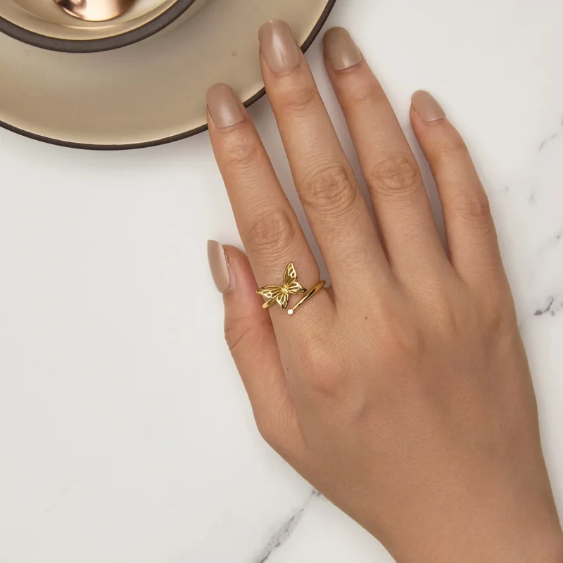 (bild till) Pandora-stil Guldfjärilsdröm Öppen Ring - SCR448-B - View 5