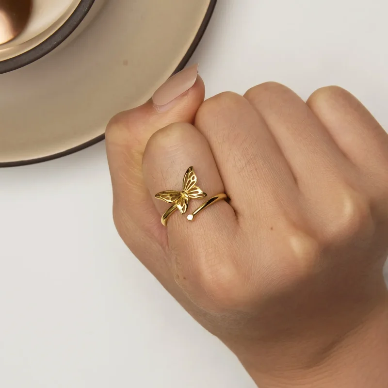 (bild till) Pandora-stil Guldfjärilsdröm Öppen Ring - SCR448-B - View 6