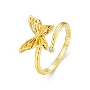 (bild till) Pandora-stil Guldfjärilsdröm Öppen Ring - SCR448-B