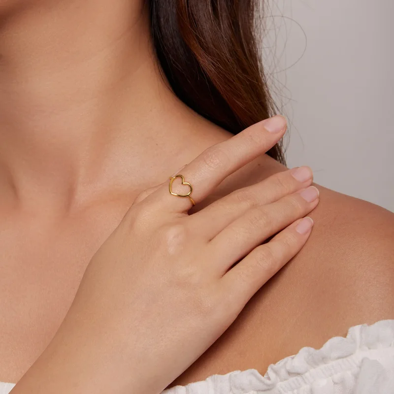 (bild till) Pandora-stil Guld Hjärtformad Ring - SCR641-B - View 5