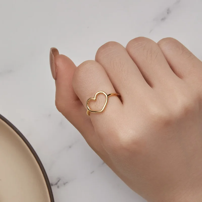 (bild till) Pandora-stil Guld Hjärtformad Ring - SCR641-B - View 6