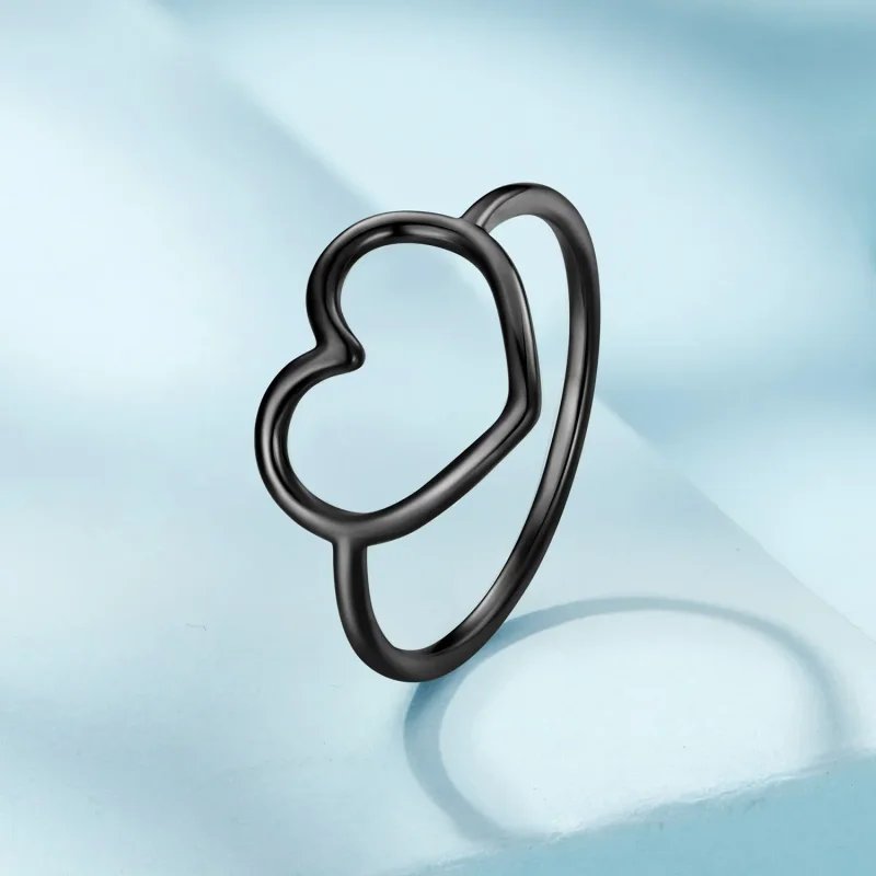 (bild till) Pandora-stil Svart Hjärtformad Ring - SCR641-D - View 2