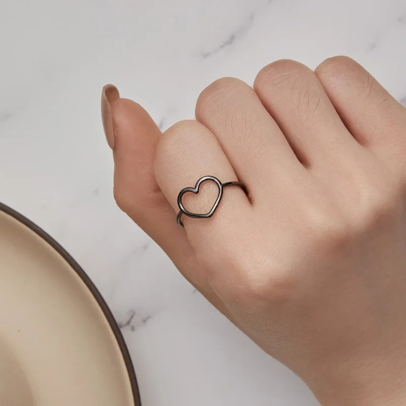 (bild till) Pandora-stil Svart Hjärtformad Ring - SCR641-D - View 5