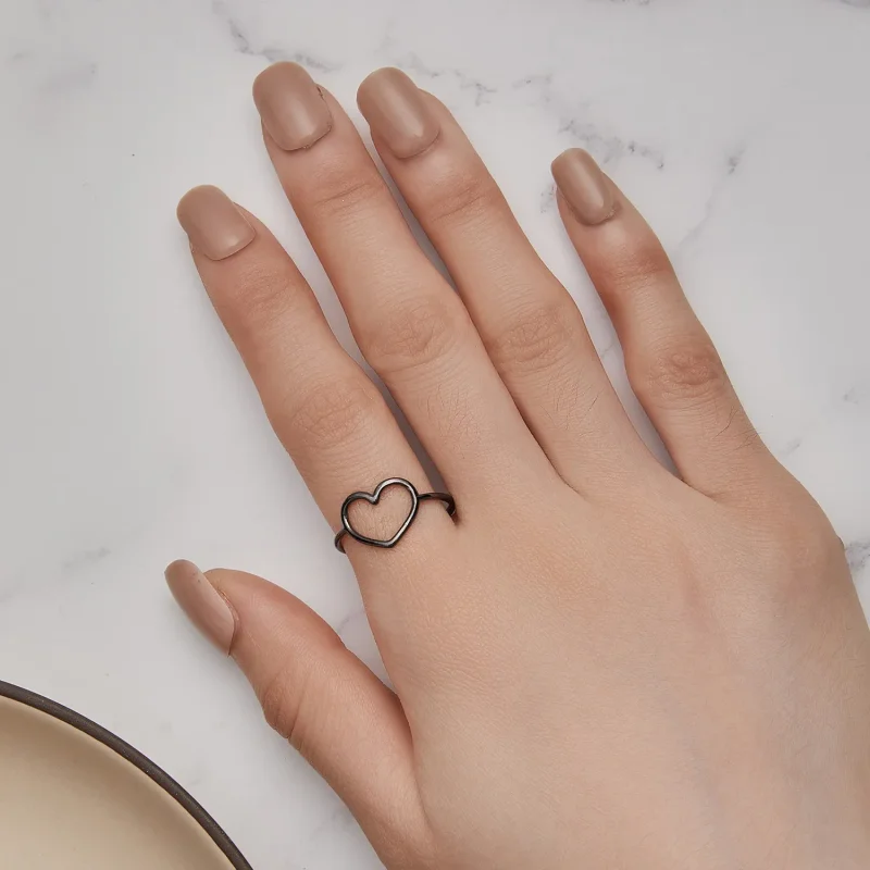 (bild till) Pandora-stil Svart Hjärtformad Ring - SCR641-D - View 6