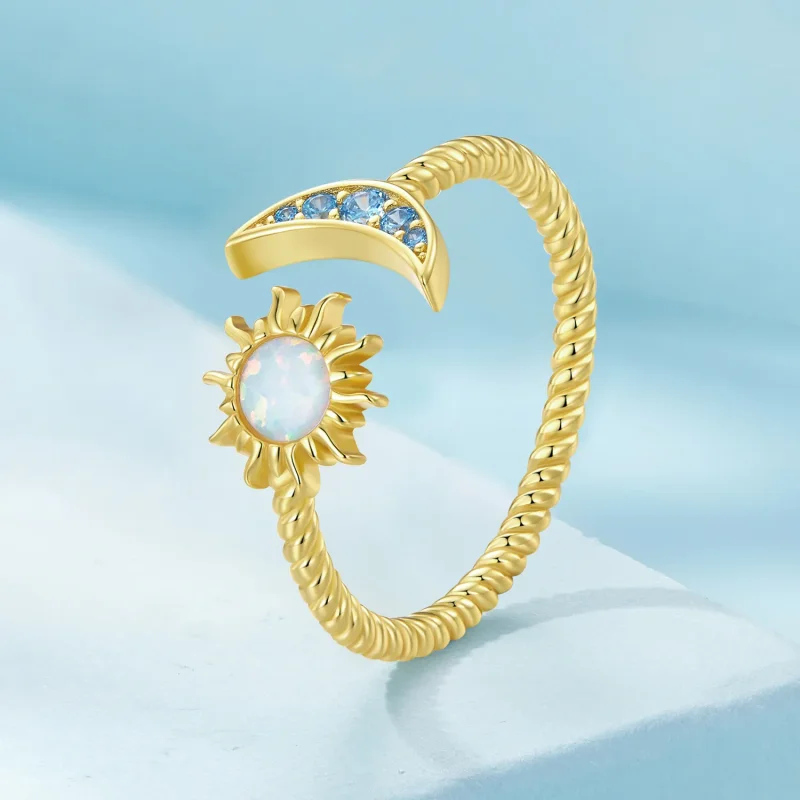 (bild till) Pandora-stil Sol, Måne och Stjärnor Öppen Ring - SCR796-B - View 2