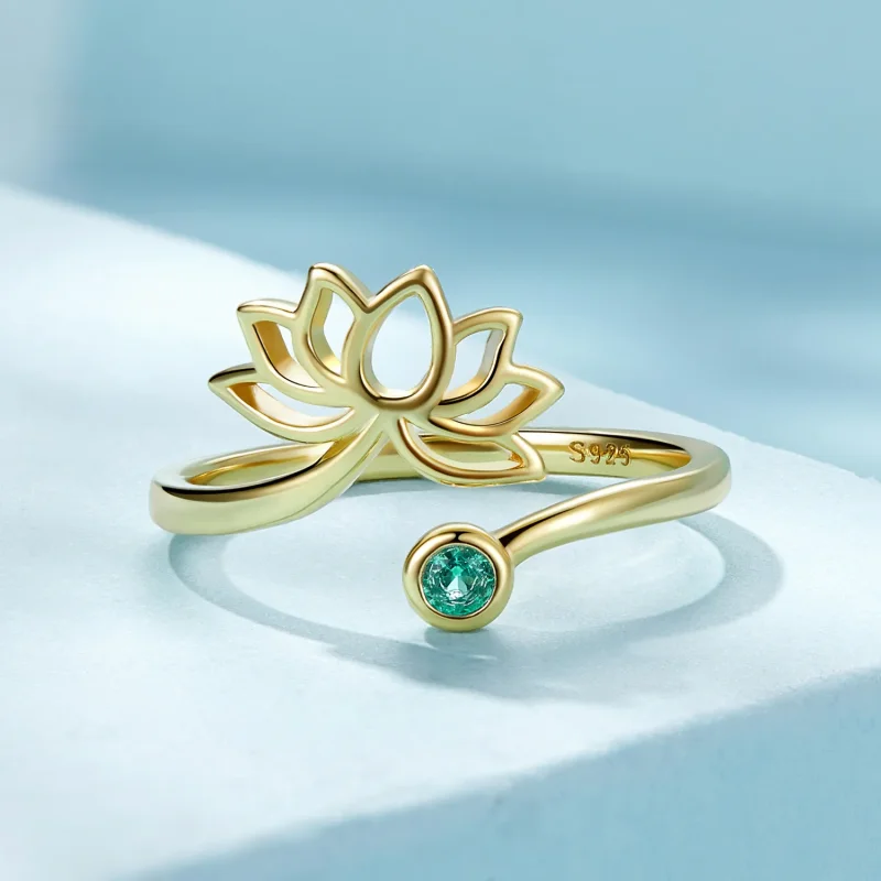(bild till) Pandora-stil Enkel Lotus Öppen Ring - SCR821-B - View 3