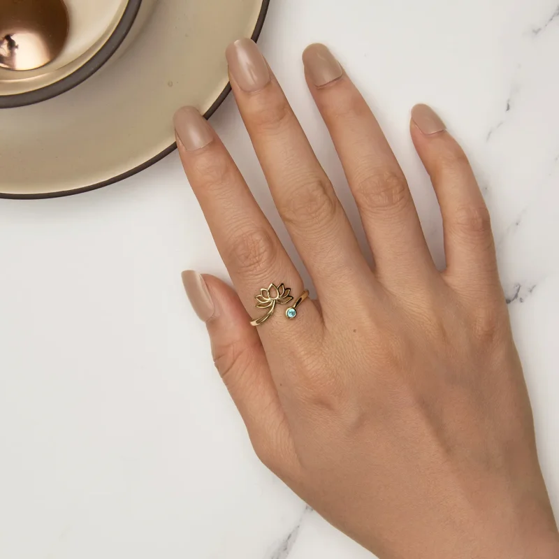 (bild till) Pandora-stil Enkel Lotus Öppen Ring - SCR821-B - View 5