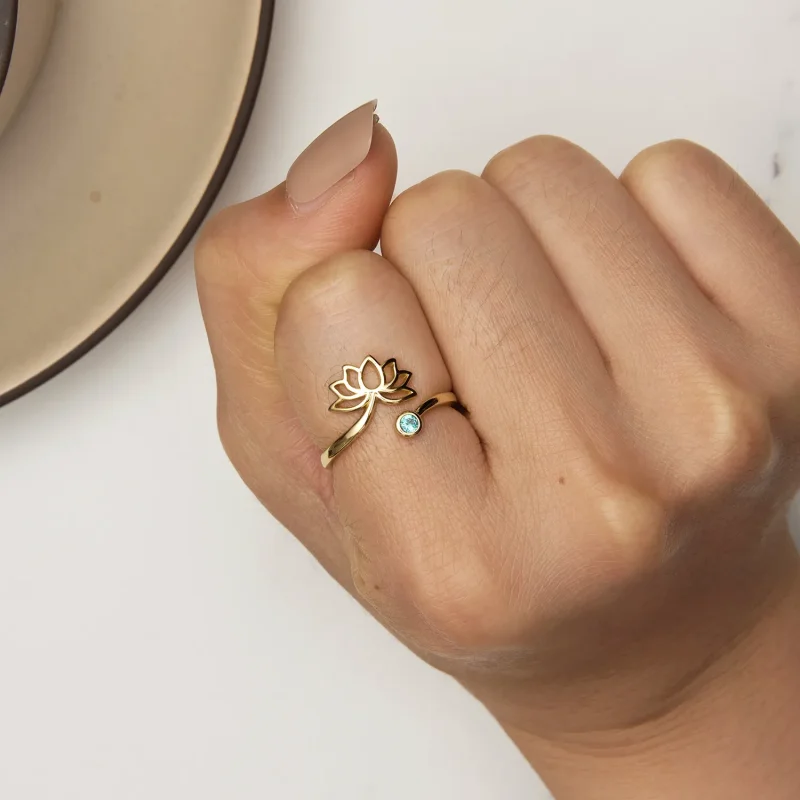 (bild till) Pandora-stil Enkel Lotus Öppen Ring - SCR821-B - View 6