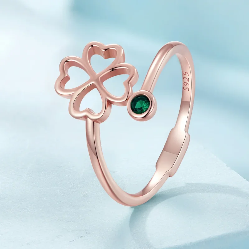(bild till) Pandora-stil Roséguld fyrabladsklöver öppen ring - SCR843-C - View 2