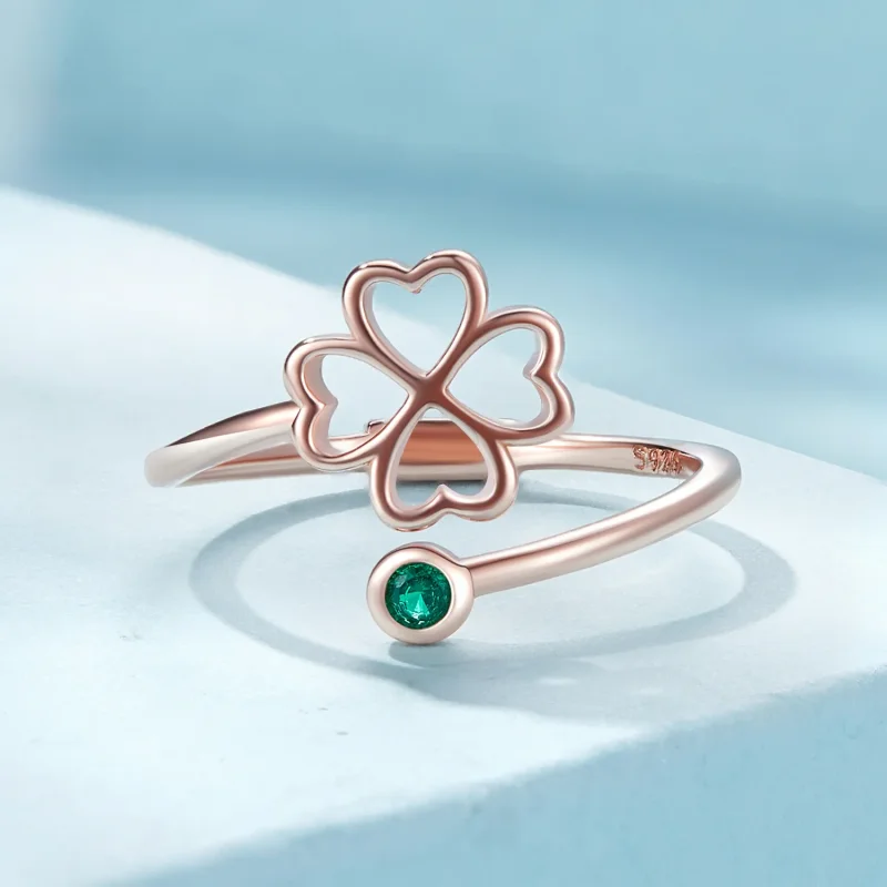 (bild till) Pandora-stil Roséguld fyrabladsklöver öppen ring - SCR843-C - View 3