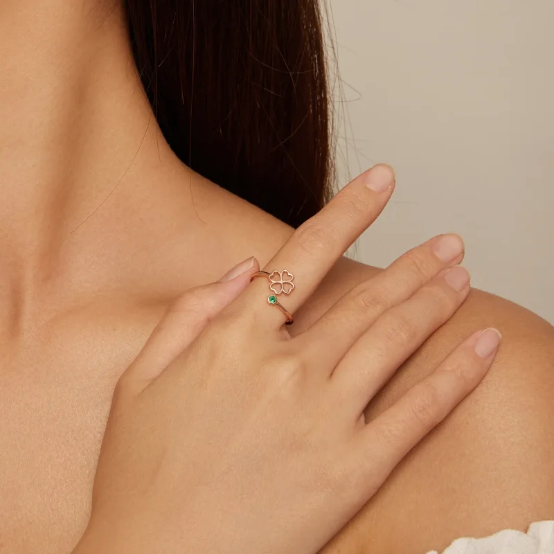 (bild till) Pandora-stil Roséguld fyrabladsklöver öppen ring - SCR843-C - View 4