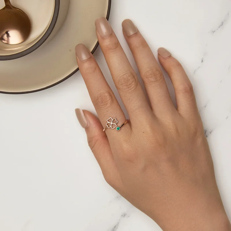 (bild till) Pandora-stil Roséguld fyrabladsklöver öppen ring - SCR843-C - View 5