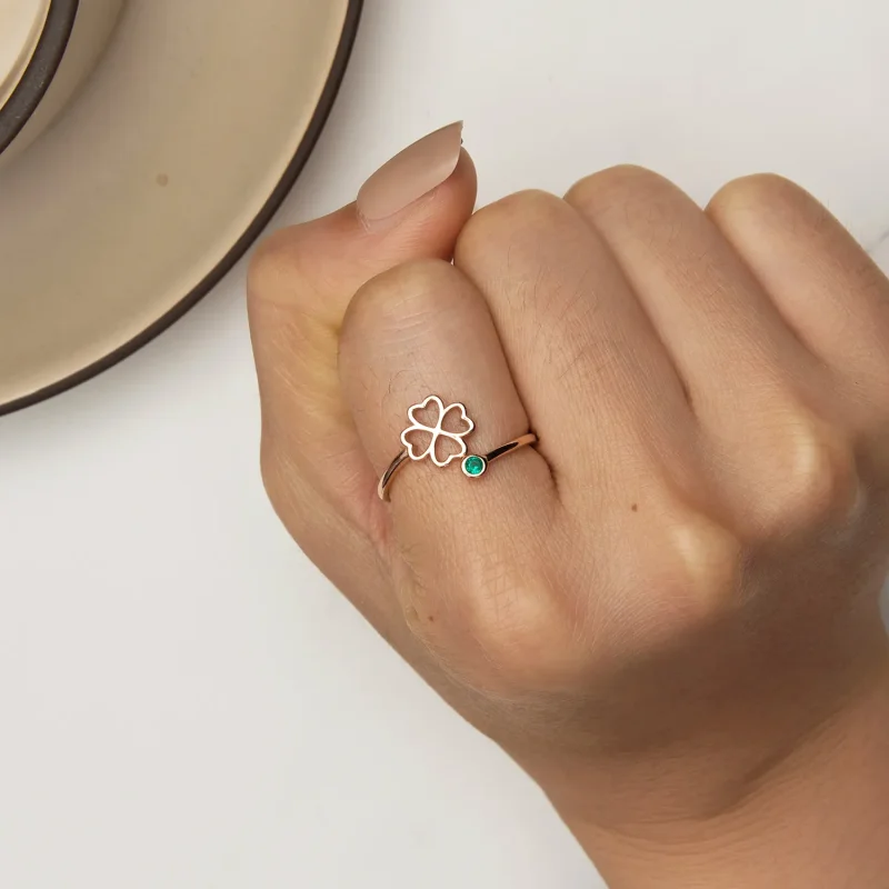 (bild till) Pandora-stil Roséguld fyrabladsklöver öppen ring - SCR843-C - View 6