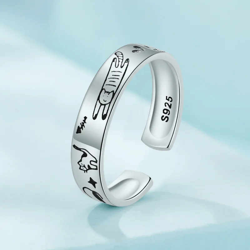 (bild till) Pandora Style Cat Doodle Open Ring - SCR951-E - View 2