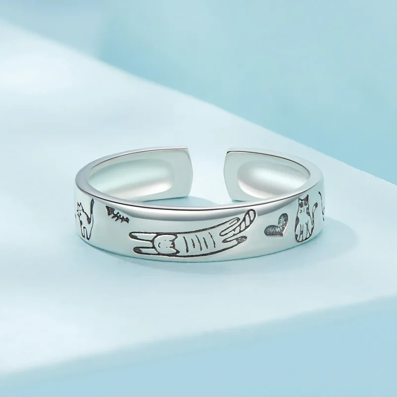 (bild till) Pandora Style Cat Doodle Open Ring - SCR951-E - View 3