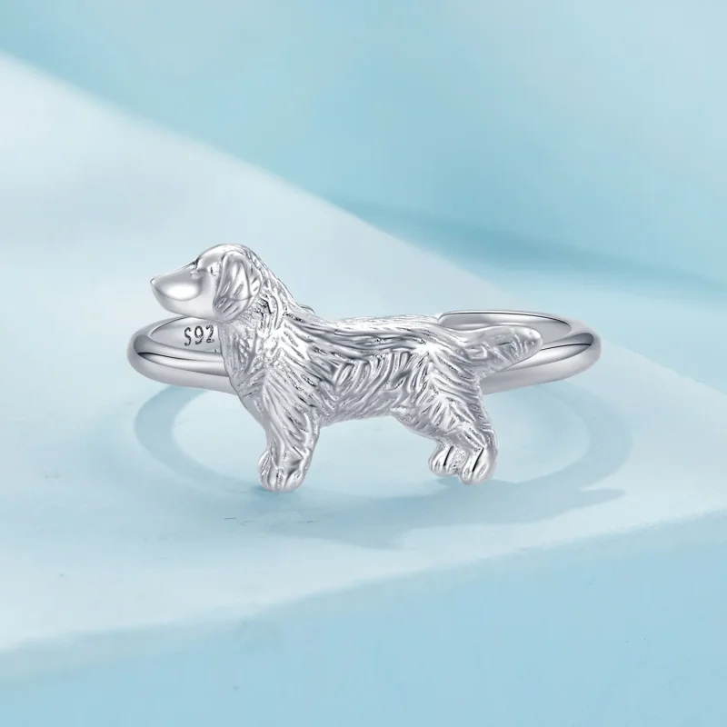 (bild till) Pandora-stil Liten Golden Retriever Öppen Ring - SCR952 - View 3
