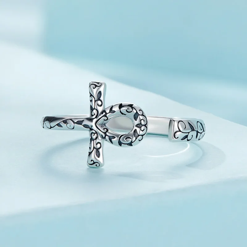 (bild till) Pandora-stil Ankh-kors Öppen Ring - SCR972-E - View 3