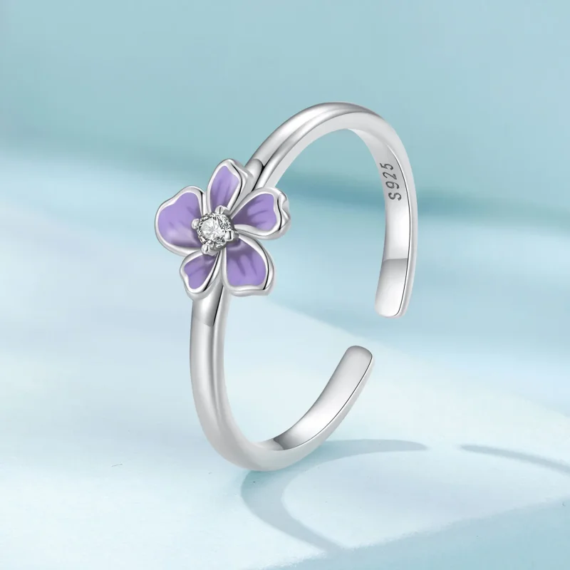 (bild till) Pandora-stil Lila Blomma Öppen Ring - SCR976-E - View 2