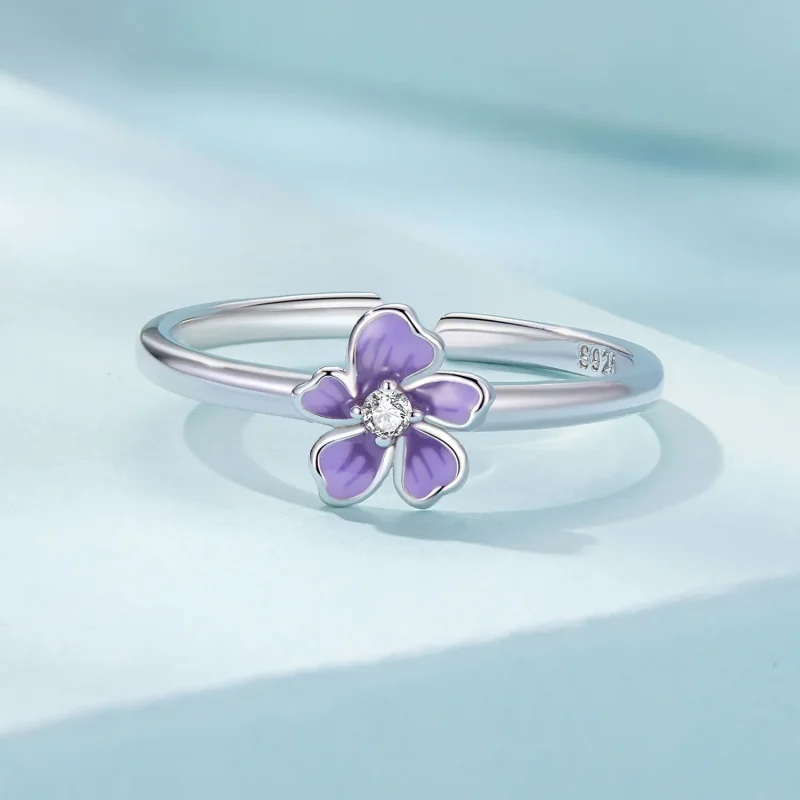 (bild till) Pandora-stil Lila Blomma Öppen Ring - SCR976-E - View 3