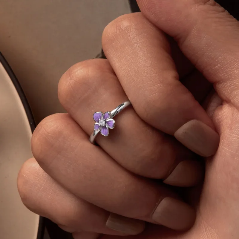 (bild till) Pandora-stil Lila Blomma Öppen Ring - SCR976-E - View 6