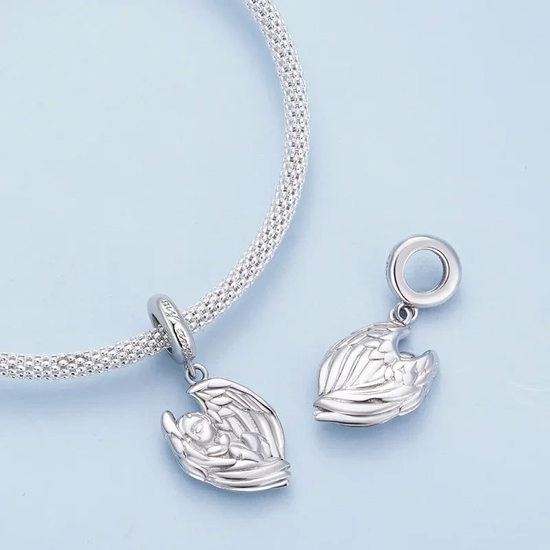 (bild till) Pandora-stil Ängelbaby Hängeamulett Charm - BSC851 - View 4