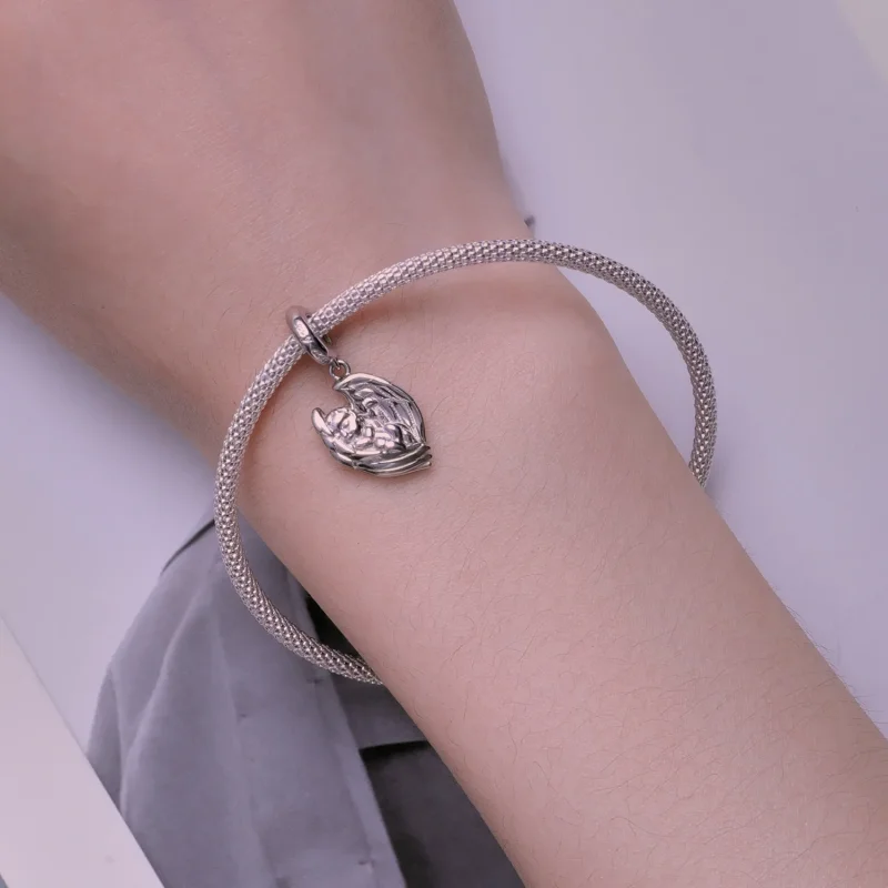(bild till) Pandora-stil Ängelbaby Hängeamulett Charm - BSC851 - View 5