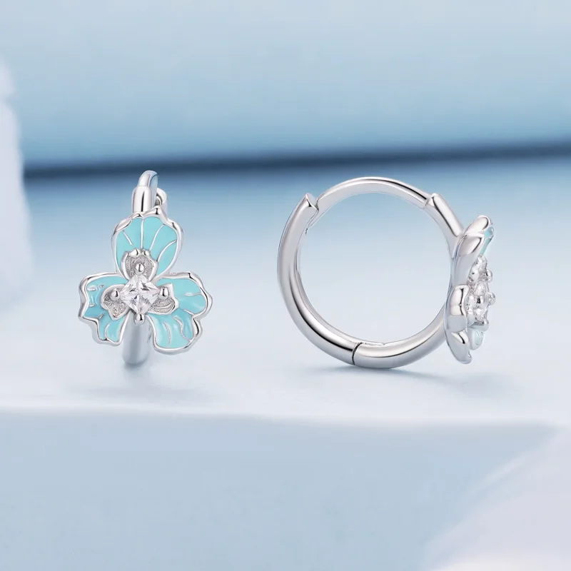 (bild till) Pandora-stil Blå Iris Örhängen i Ringform - BSE843 - View 2