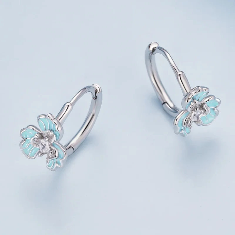 (bild till) Pandora-stil Blå Iris Örhängen i Ringform - BSE843 - View 3