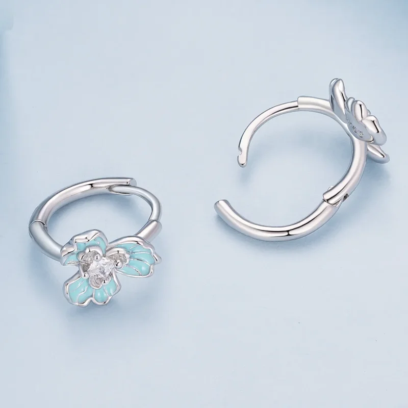 (bild till) Pandora-stil Blå Iris Örhängen i Ringform - BSE843 - View 4