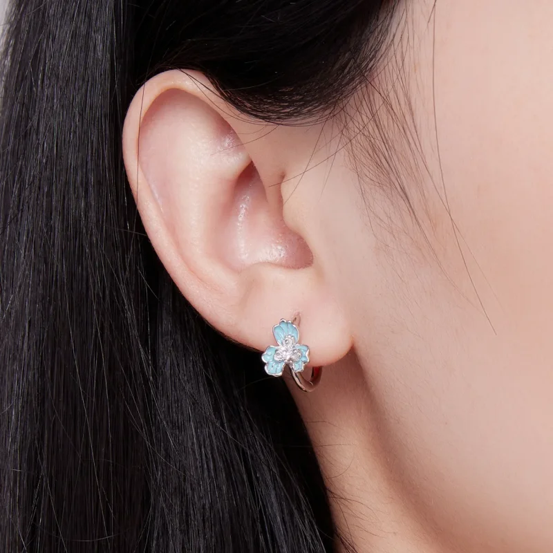 (bild till) Pandora-stil Blå Iris Örhängen i Ringform - BSE843 - View 5