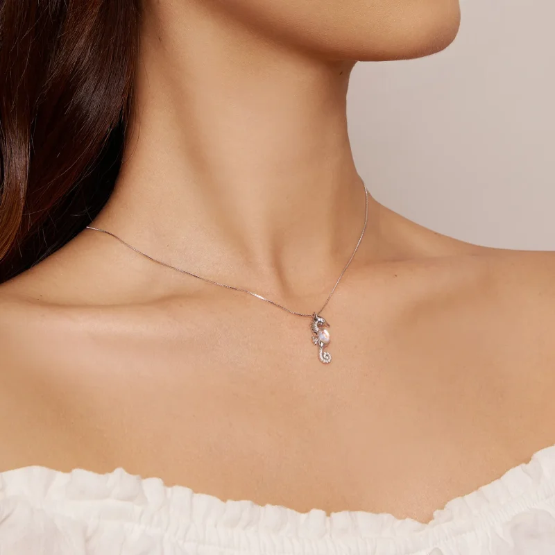 (bild till) Pandora-stil Halsband med Sjöhäst - BSN332 - View 6
