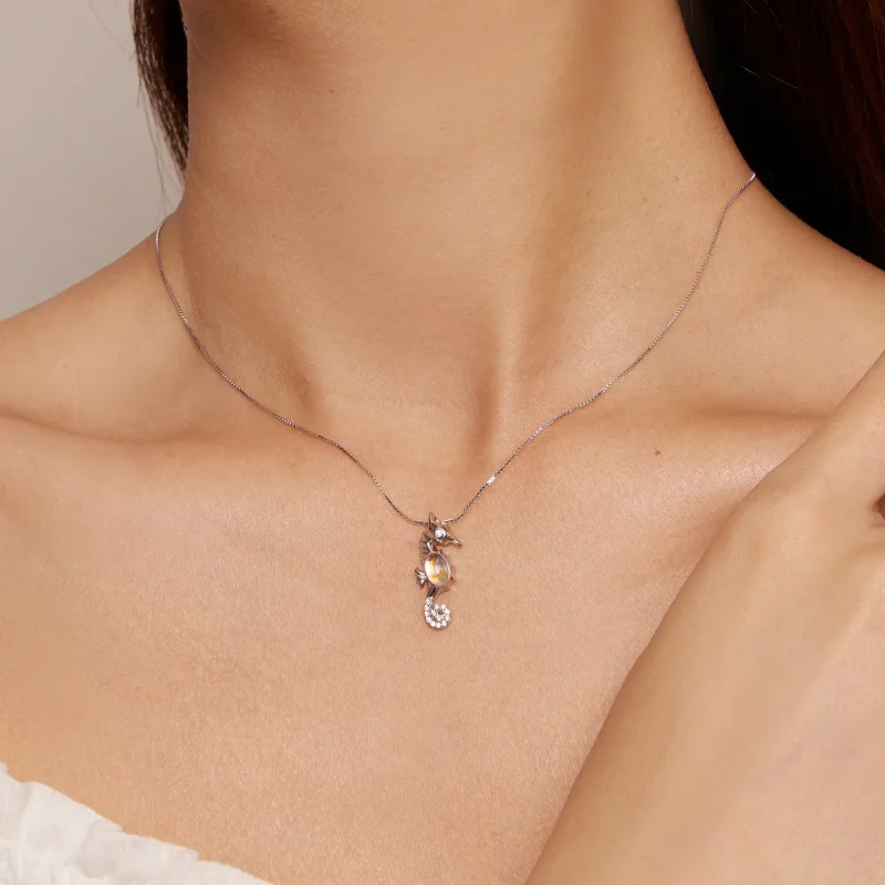 (bild till) Pandora-stil Halsband med Sjöhäst - BSN332 - View 7