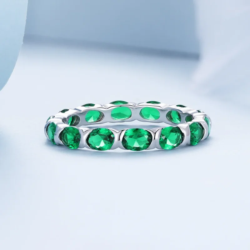 (bild till) Pandora-stil Full Pave Grön Spinel Ring - BSR432 - View 3