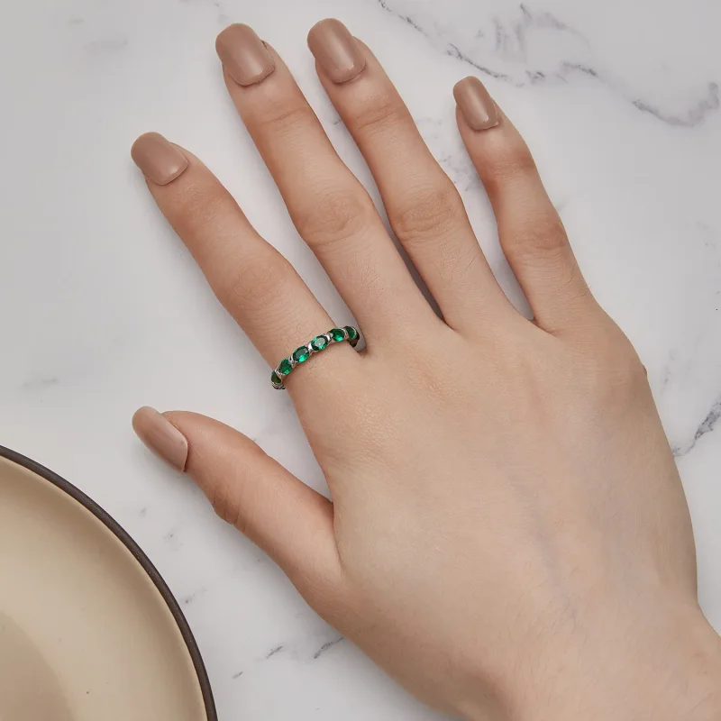 (bild till) Pandora-stil Full Pave Grön Spinel Ring - BSR432 - View 4