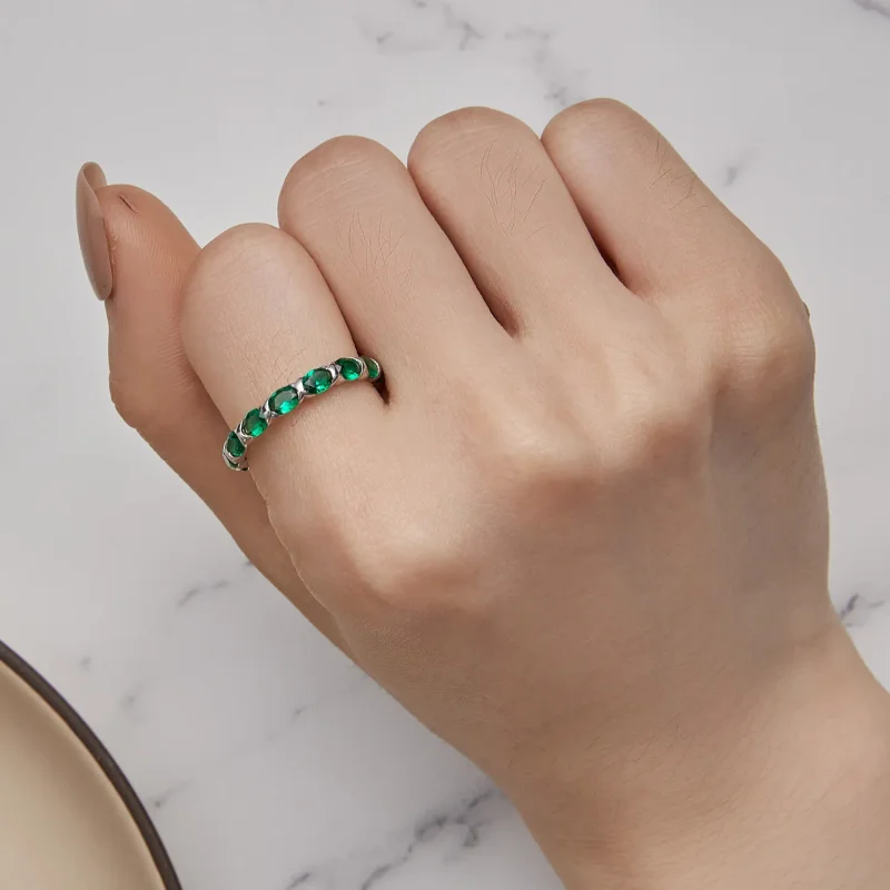 (bild till) Pandora-stil Full Pave Grön Spinel Ring - BSR432 - View 5
