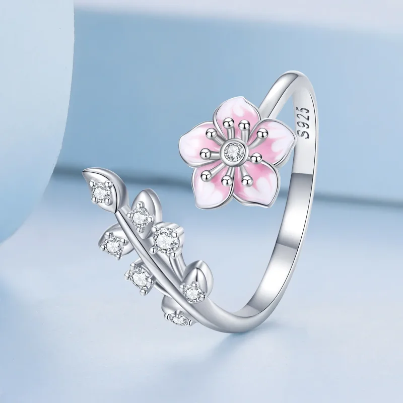 (bild till) Pandora-stil Cherry Blossoms Öppen Ring - BSR438 - View 2