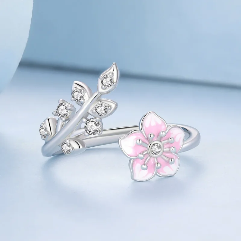 (bild till) Pandora-stil Cherry Blossoms Öppen Ring - BSR438 - View 3