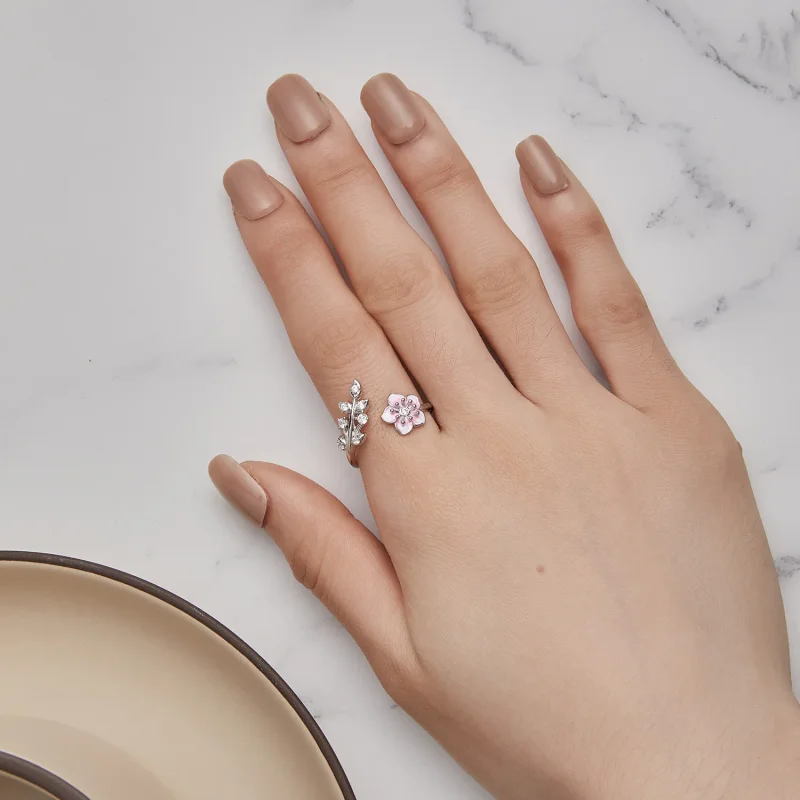 (bild till) Pandora-stil Cherry Blossoms Öppen Ring - BSR438 - View 5
