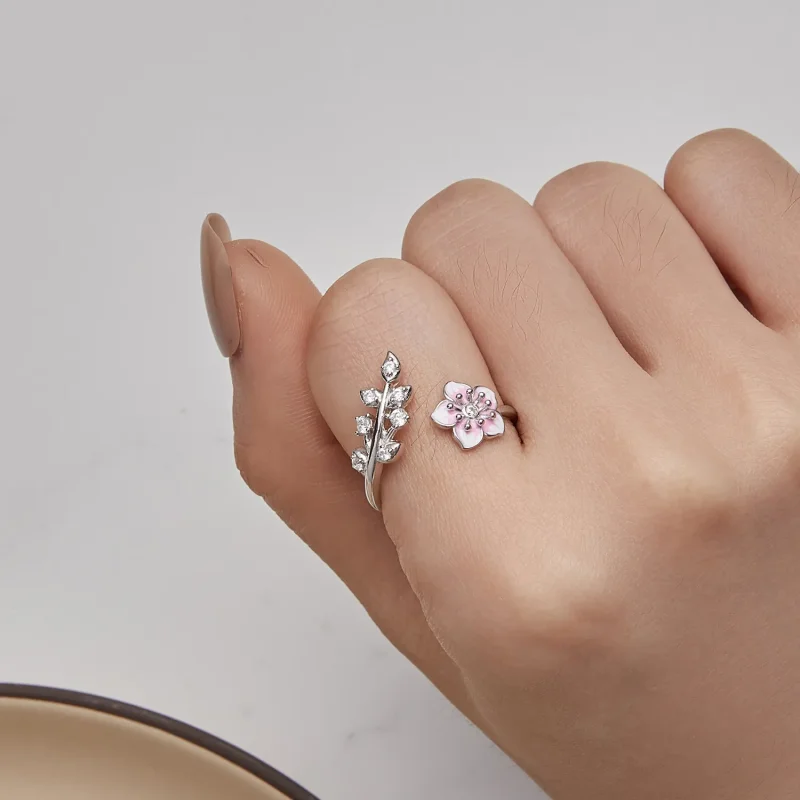 (bild till) Pandora-stil Cherry Blossoms Öppen Ring - BSR438 - View 6