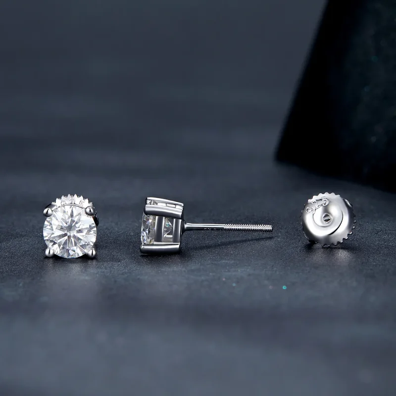 (bild till) Pandora-stil Enkarat Fyra Klor Moissanite Stiftöronhängen - MSE003-L - View 3